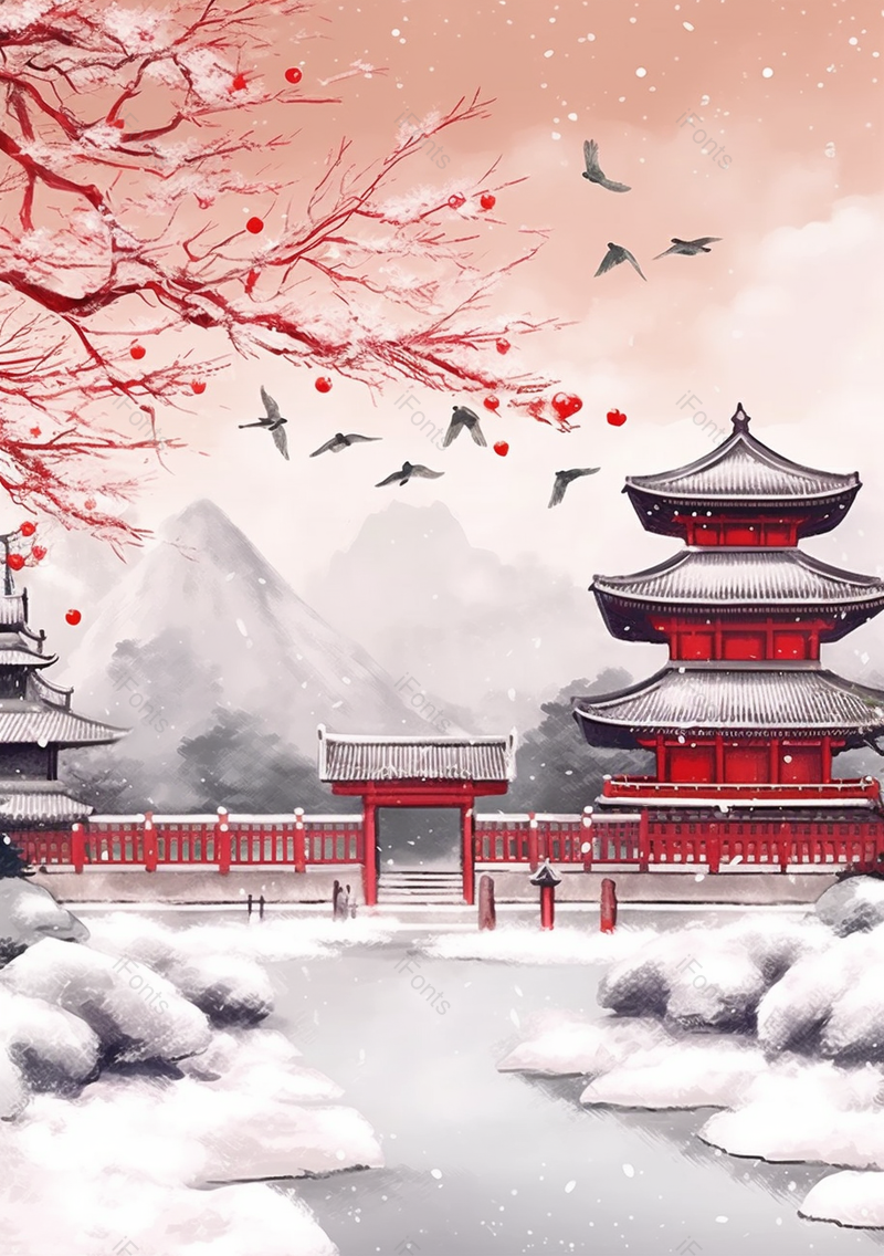 立冬雪地房屋插画背景,插画/手绘图,插画/手绘图库,插画/手绘图下载,插画/手绘